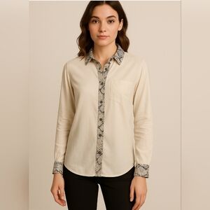 Equipment Femme Women s Cream Snake Print Button Up Long Sleeve Shirt Si…